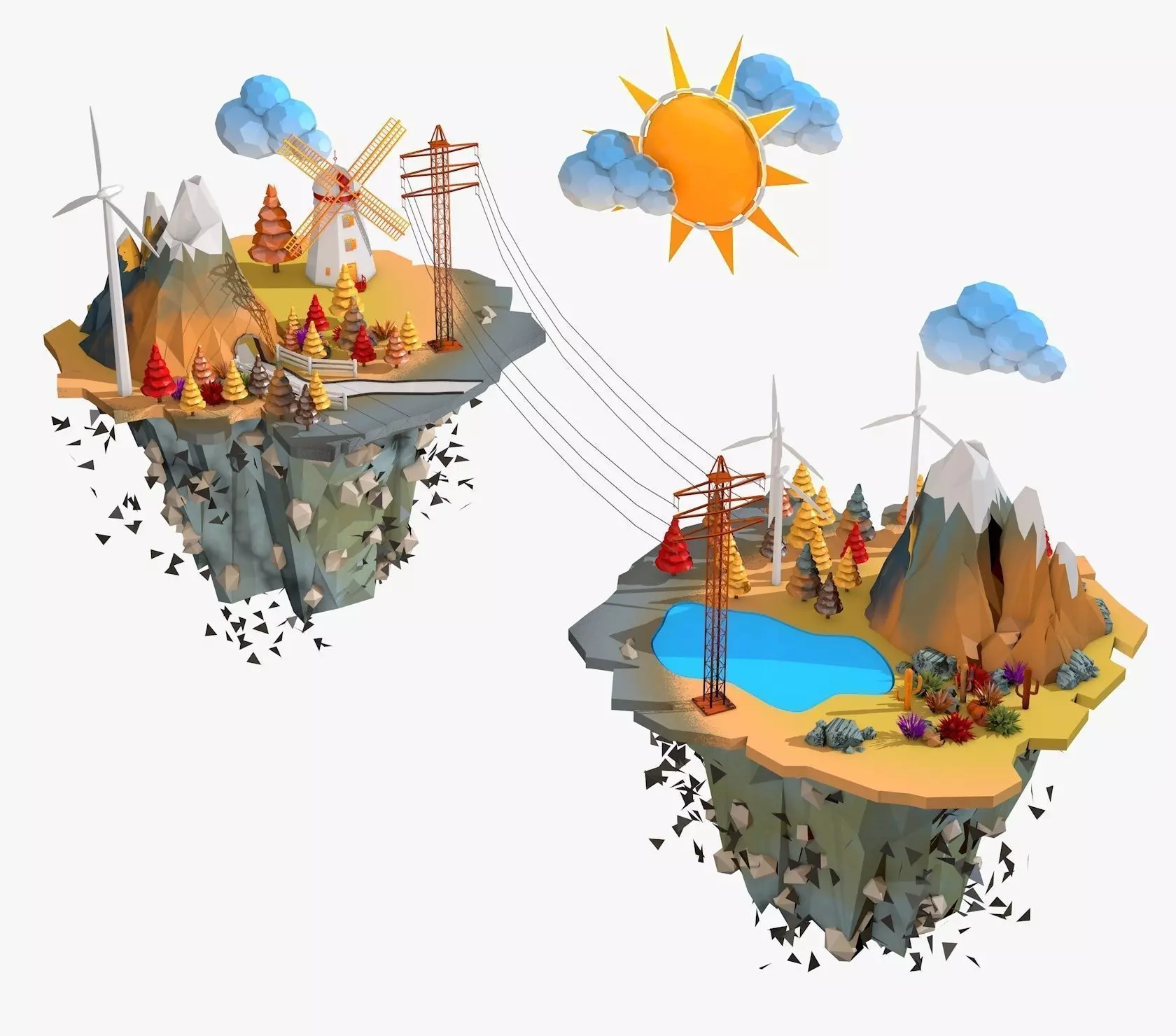 Floating Industrial Islands Low Poly 3D model_0