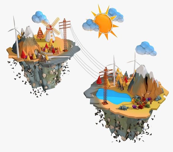 Floating Industrial Islands Low Poly 3D model