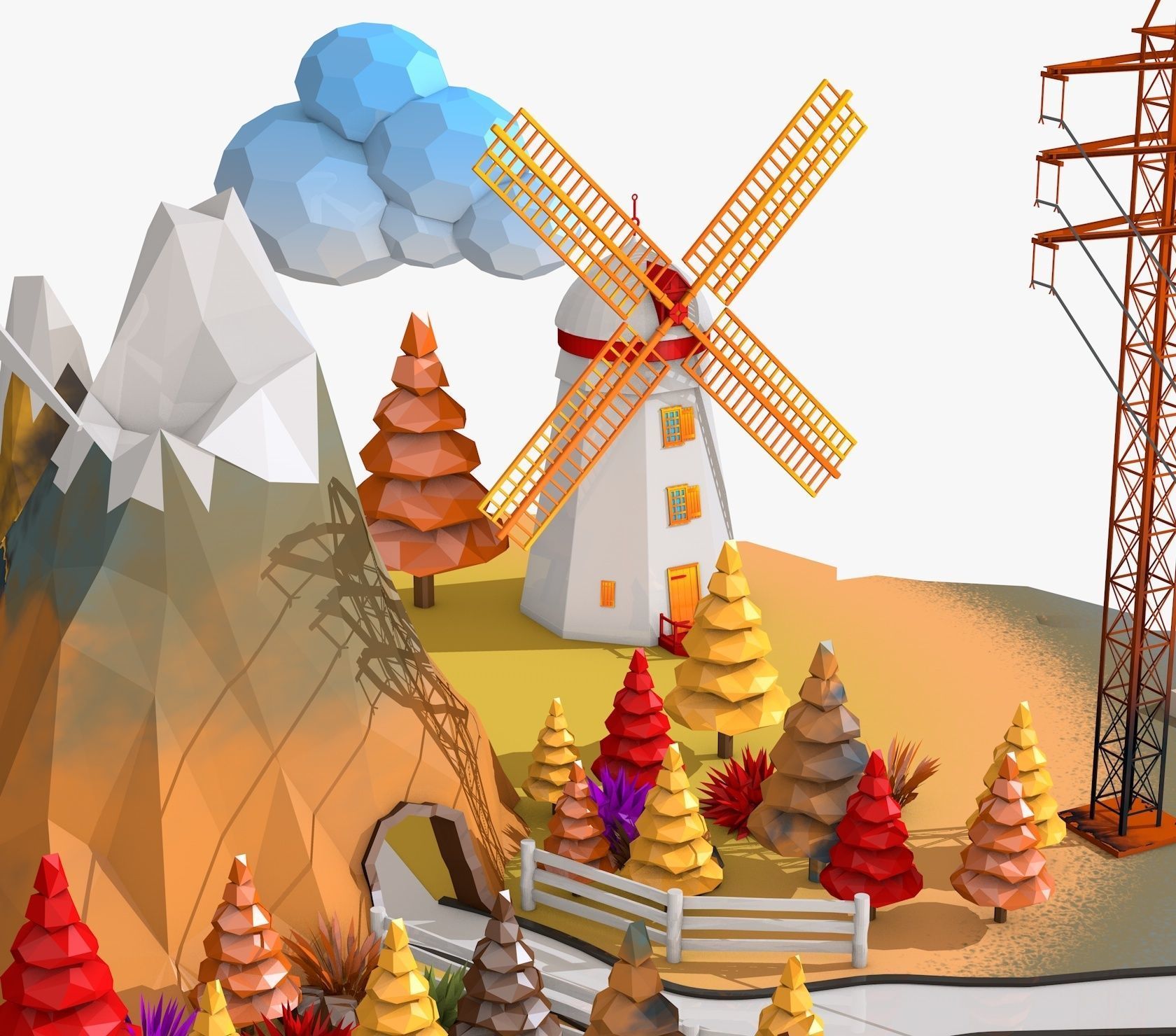 Floating Industrial Islands Low Poly 3D model_7