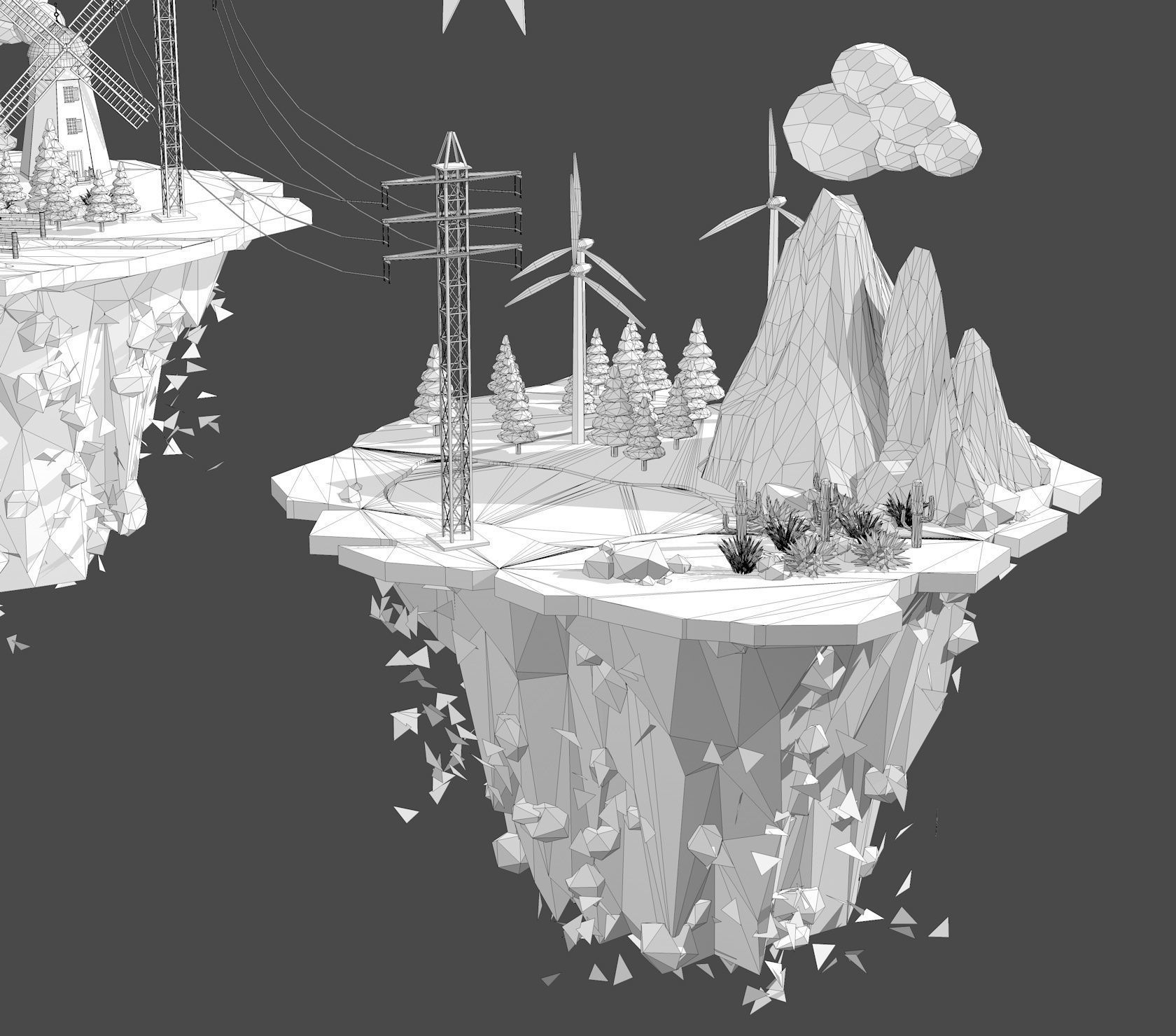 Floating Industrial Islands Low Poly 3D model_21