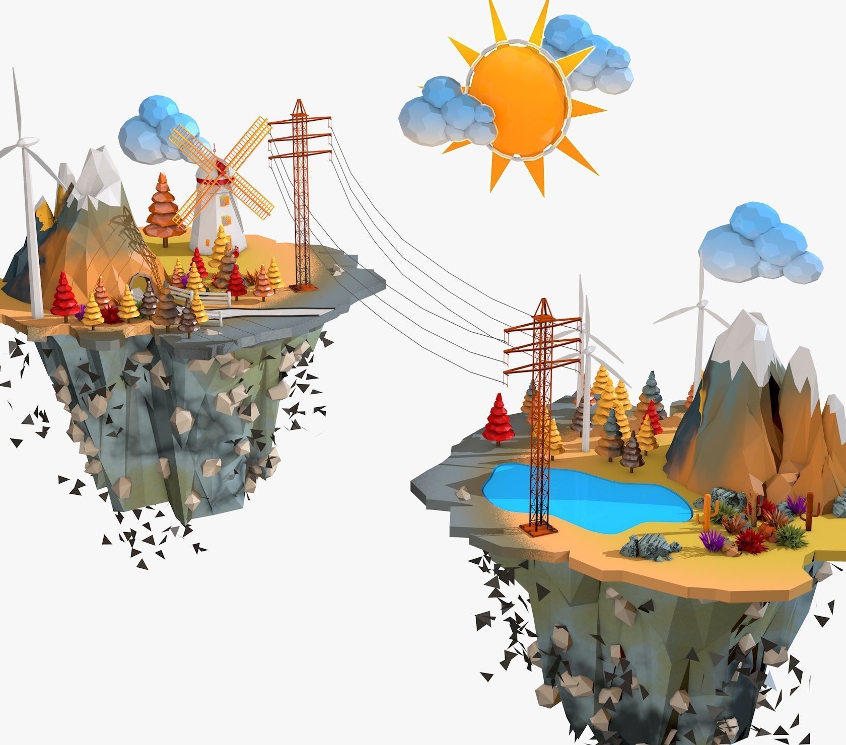 Floating Industrial Islands Low Poly 3D model_4