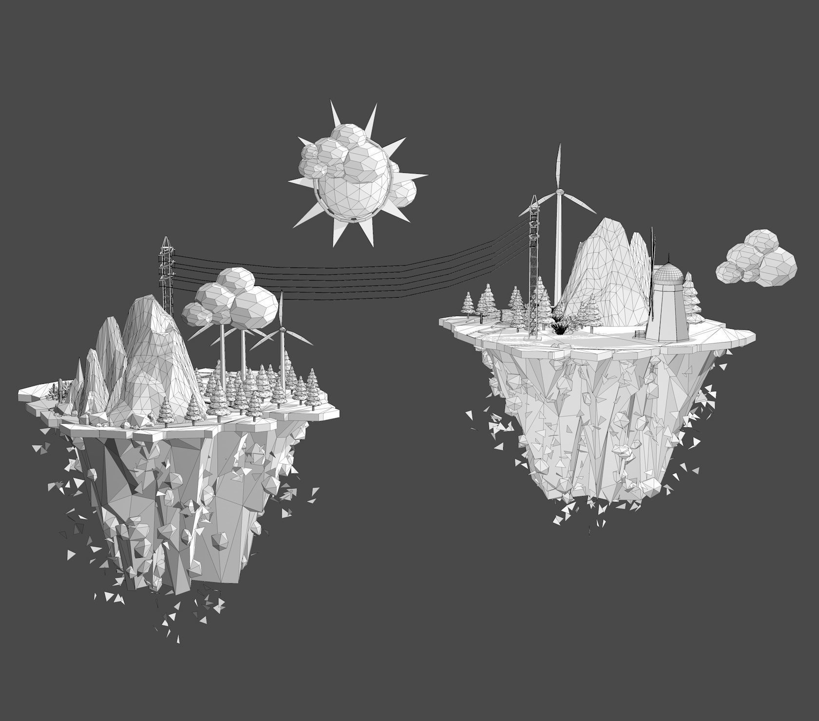 Floating Industrial Islands Low Poly 3D model_19
