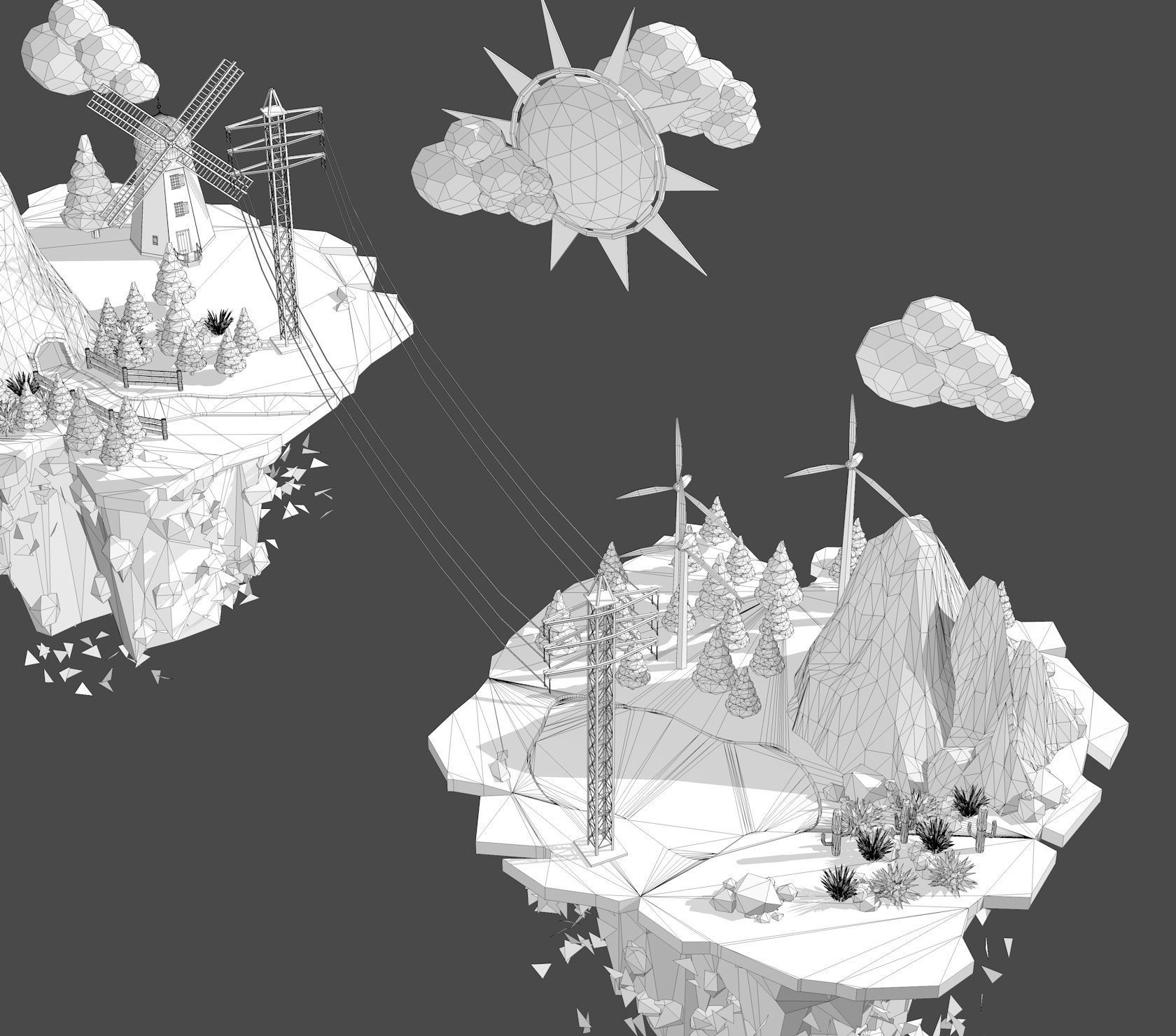 Floating Industrial Islands Low Poly 3D model_22