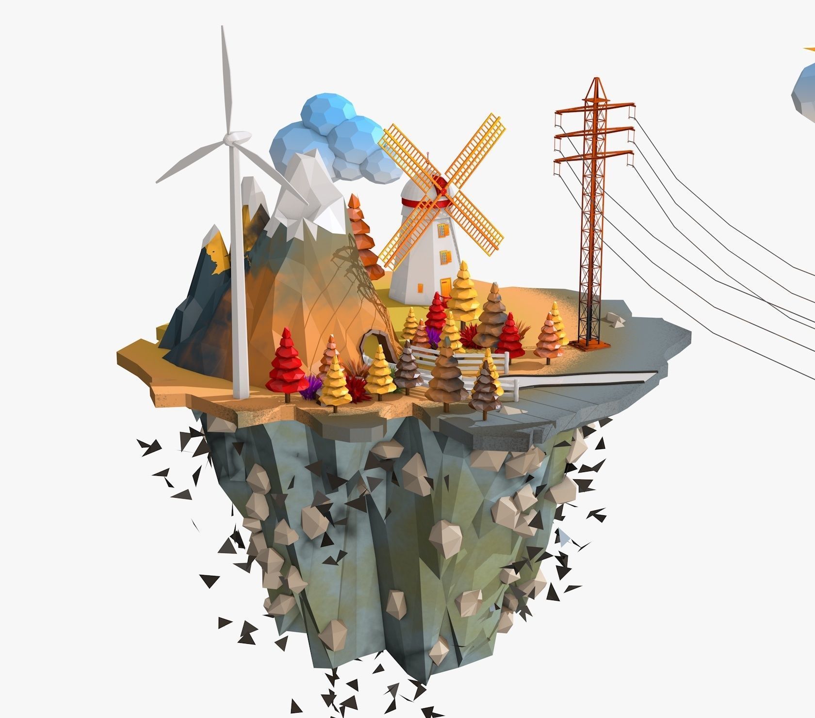 Floating Industrial Islands Low Poly 3D model_6