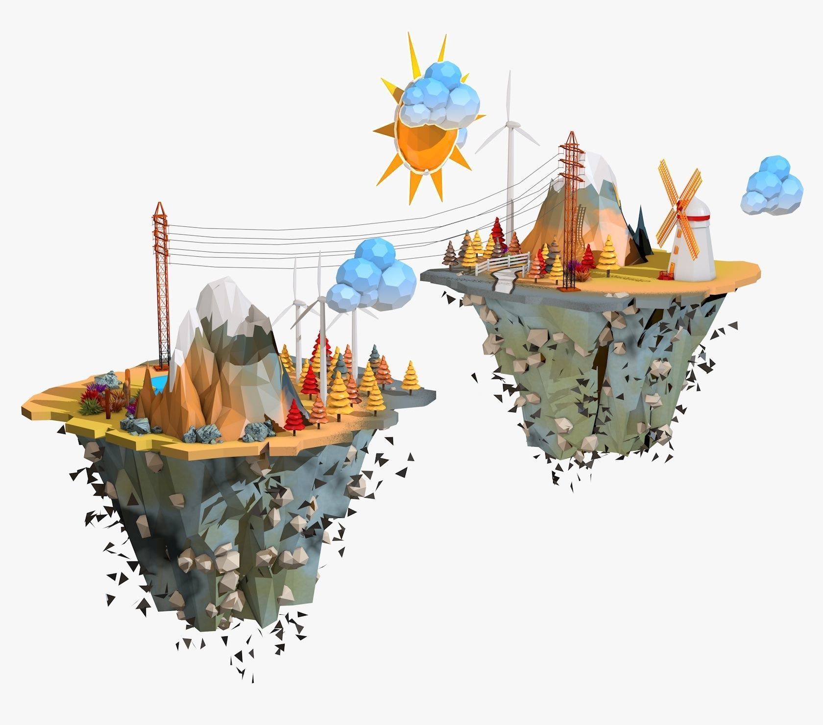Floating Industrial Islands Low Poly 3D model_5