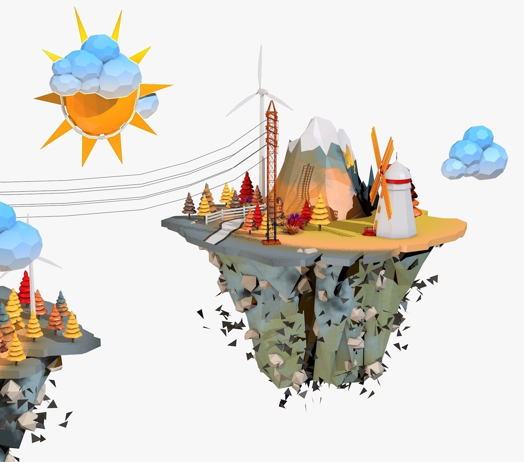 Floating Industrial Islands Low Poly 3D model_14