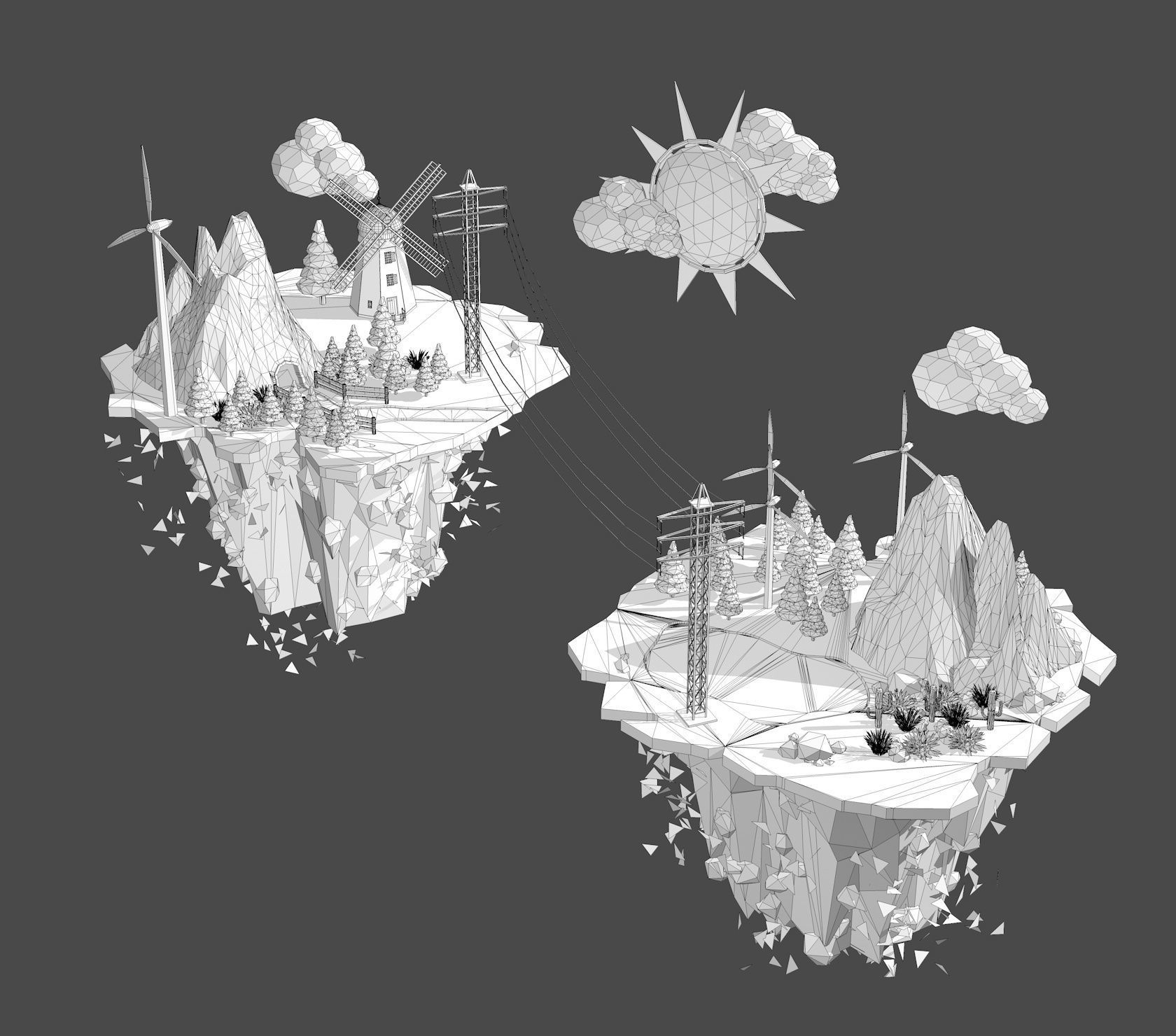 Floating Industrial Islands Low Poly 3D model_18
