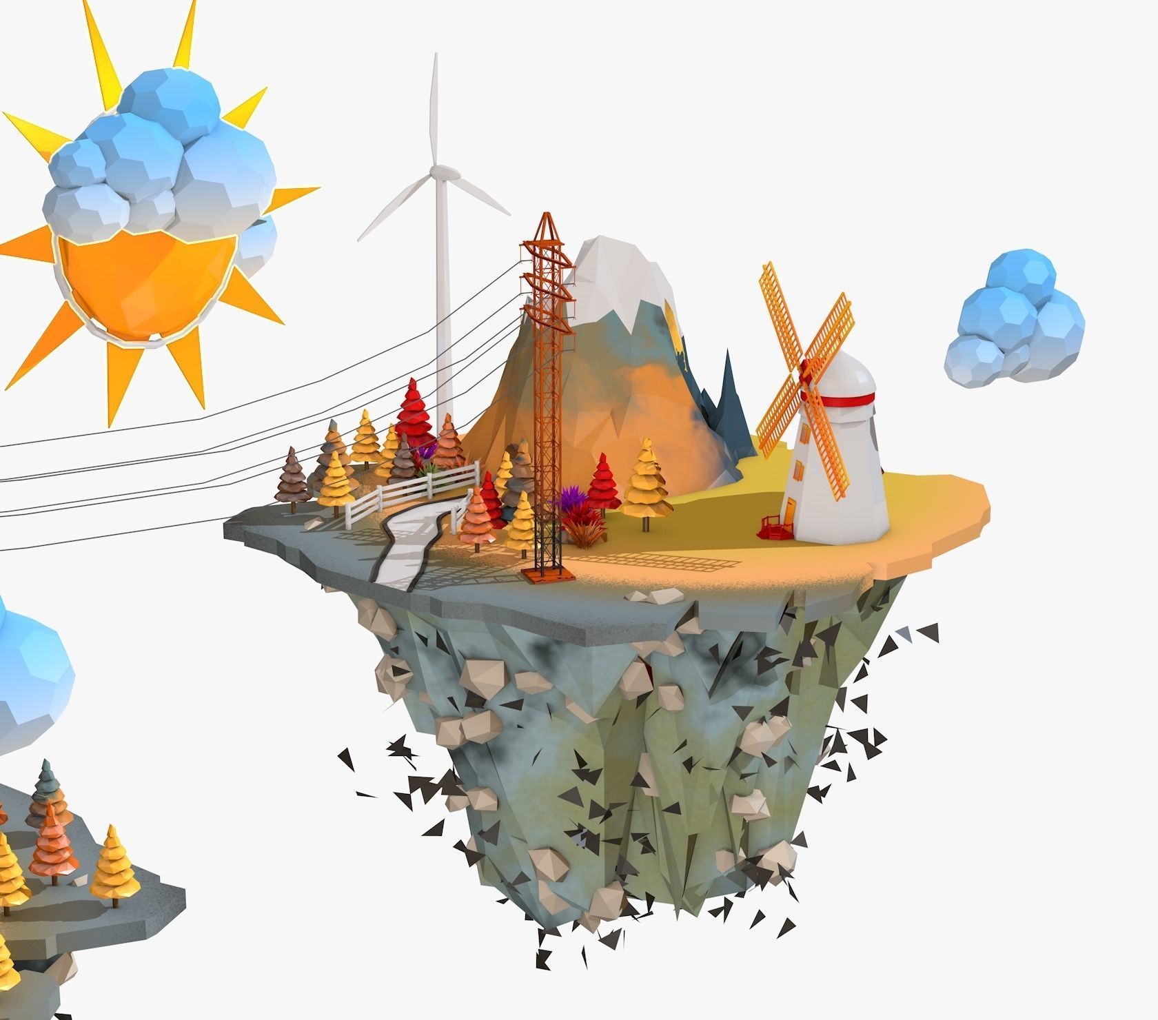 Floating Industrial Islands Low Poly 3D model_10