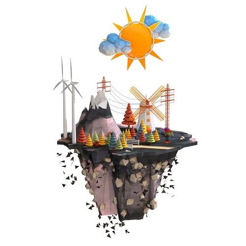 Floating Industrial Island Low Poly 3D model