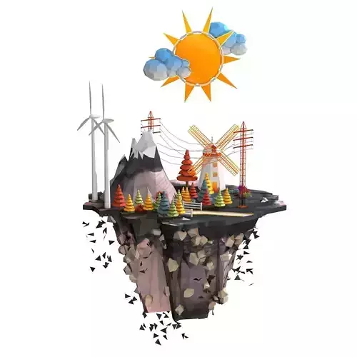 Floating Industrial Island Low Poly 3D model