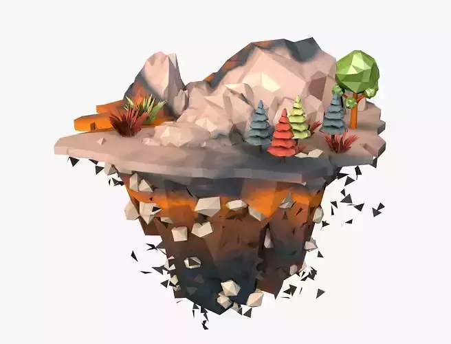 Floating Landscape Island Low Poly