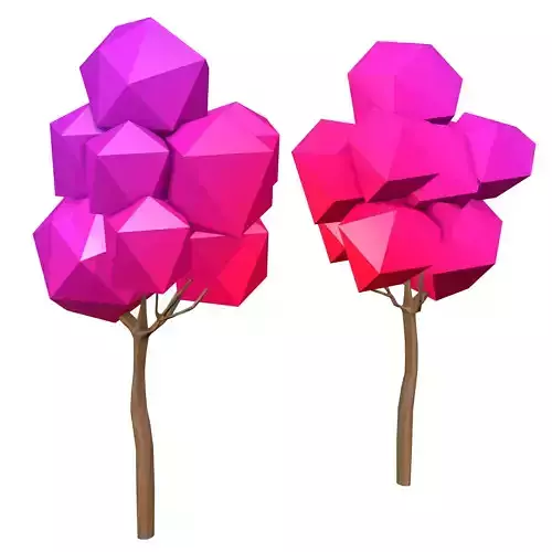 Pink Cartoon Tree Low Poly 3D model