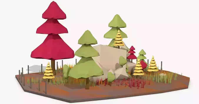 Cartoon Landscape with Trees Model 