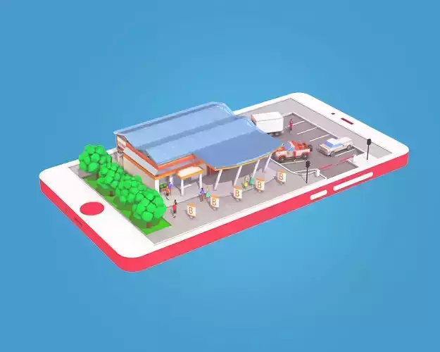 Cartoon Supermarket on Phone screen 