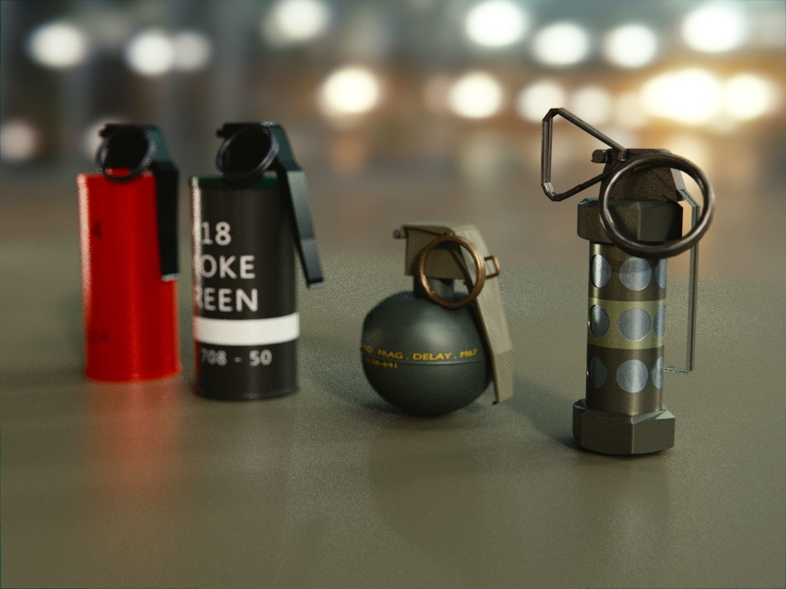Grenades Pack Collection - M67 - AN-M18 Smoke- AN-M14 - M84 Stun Low-poly 3D model_1