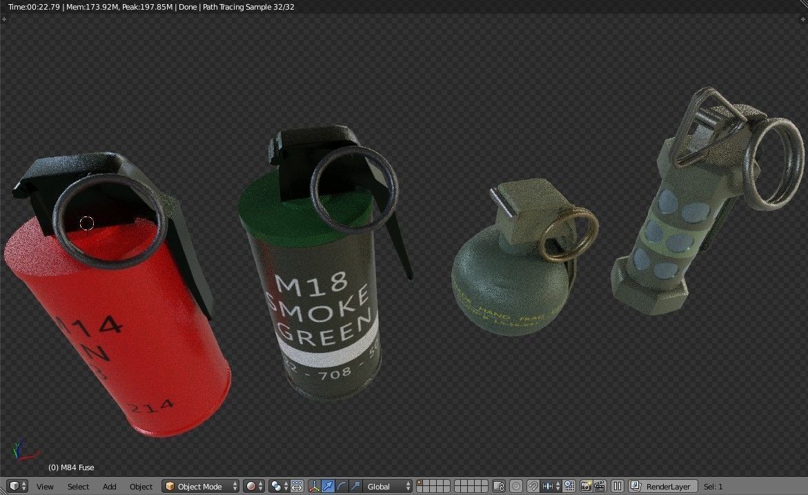 Grenades Pack Collection - M67 - AN-M18 Smoke- AN-M14 - M84 Stun Low-poly 3D model_26