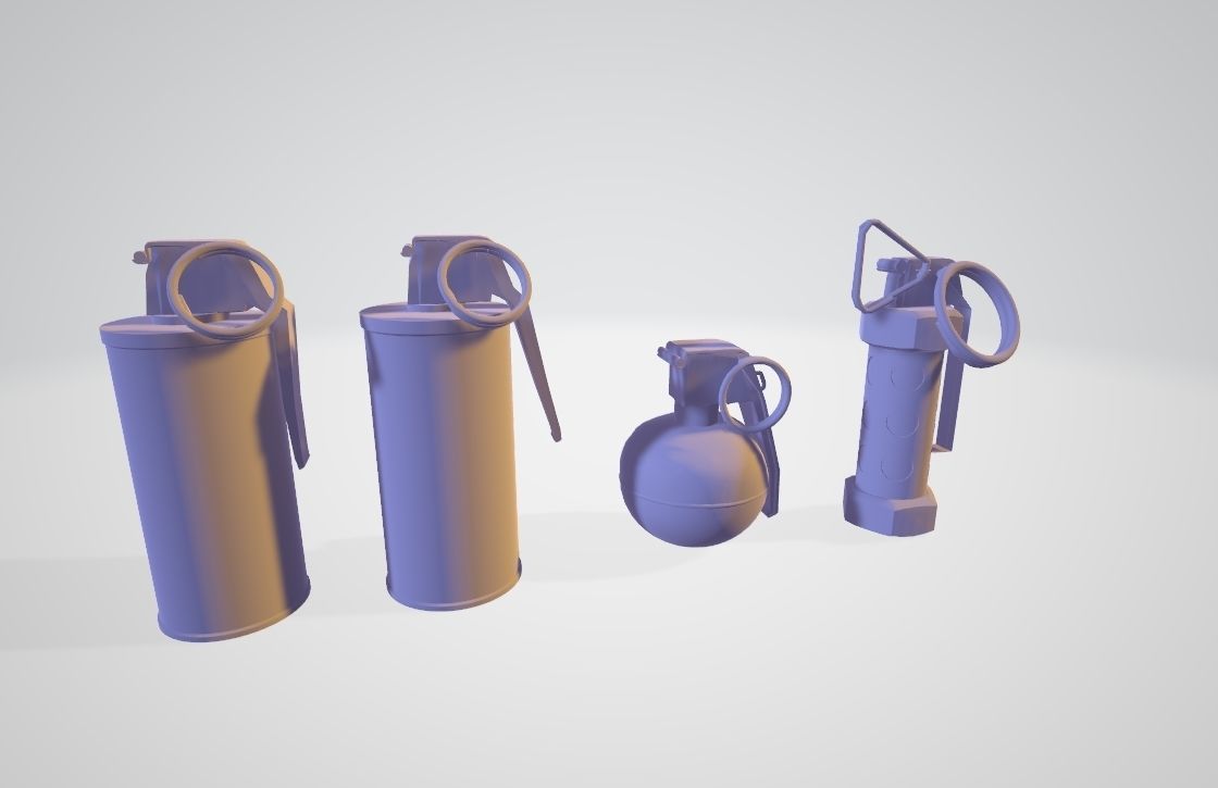 Grenades Pack Collection - M67 - AN-M18 Smoke- AN-M14 - M84 Stun Low-poly 3D model_4
