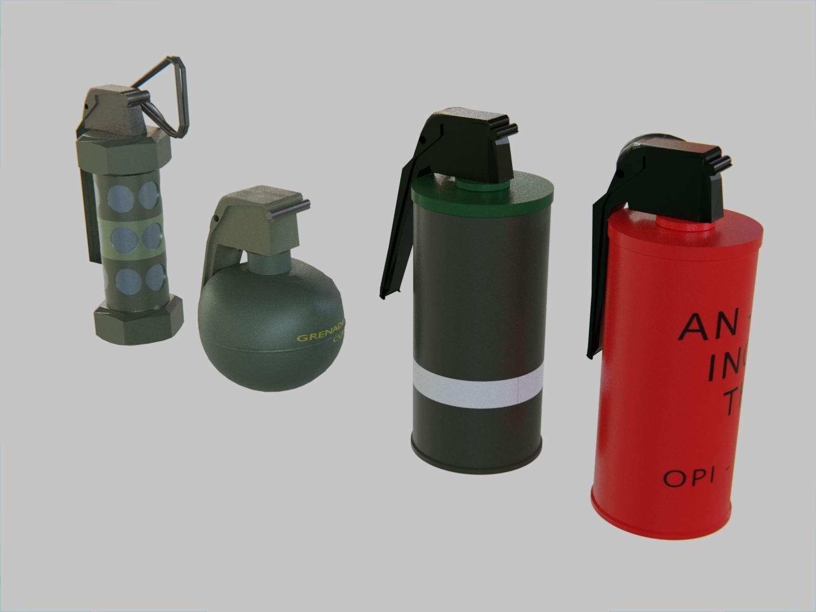 Grenades Pack Collection - M67 - AN-M18 Smoke- AN-M14 - M84 Stun Low-poly 3D model_3