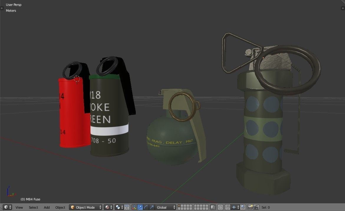 Grenades Pack Collection - M67 - AN-M18 Smoke- AN-M14 - M84 Stun Low-poly 3D model_25