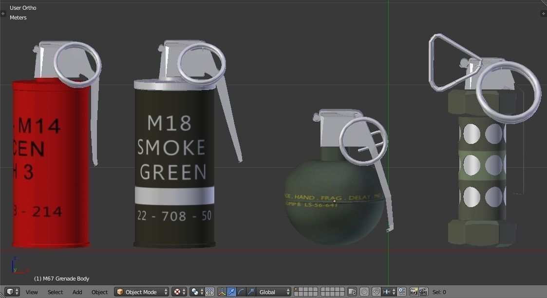 Grenades Pack Collection - M67 - AN-M18 Smoke- AN-M14 - M84 Stun Low-poly 3D model_18