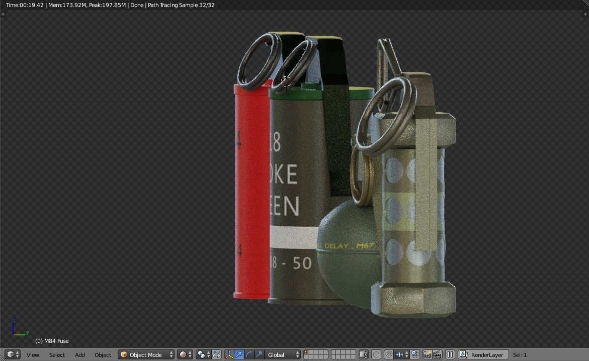 Grenades Pack Collection - M67 - AN-M18 Smoke- AN-M14 - M84 Stun Low-poly 3D model_23