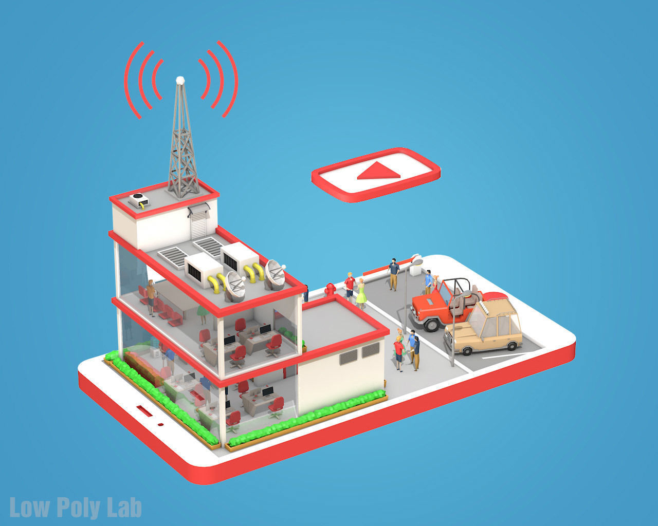 Low Poly Buildings on Mobile Phone Low-poly 3D model_16