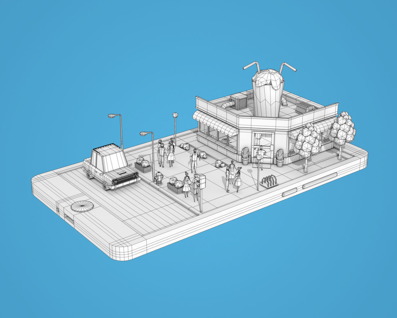Low Poly Buildings on Mobile Phone Low-poly 3D model_11