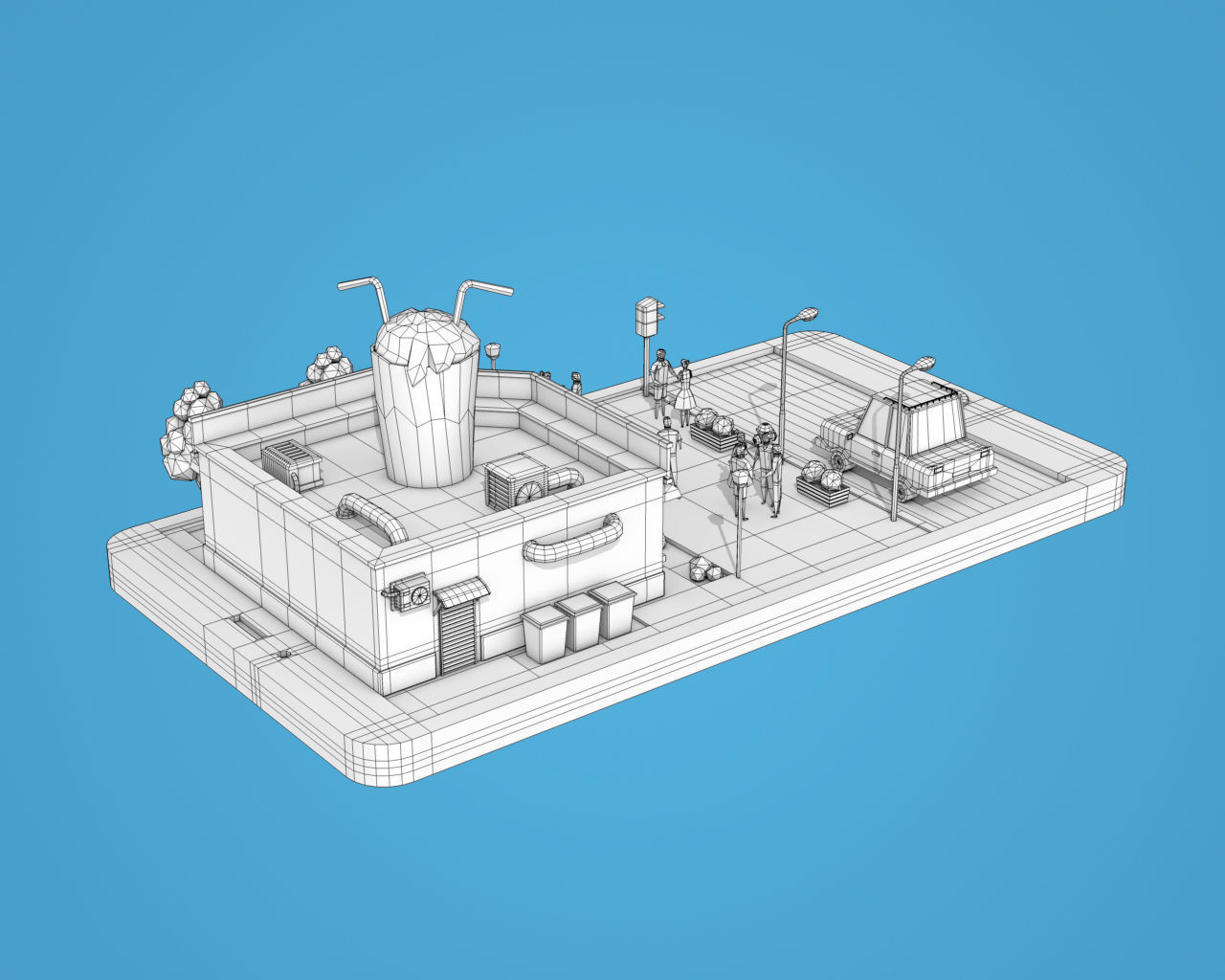 Low Poly Buildings on Mobile Phone Low-poly 3D model_13
