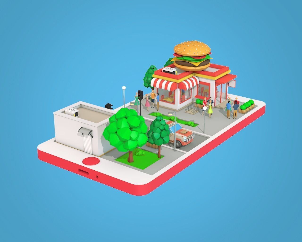 Low Poly Buildings on Mobile Phone Low-poly 3D model_18