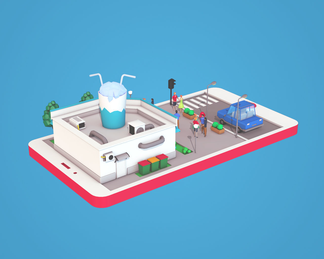 Low Poly Buildings on Mobile Phone Low-poly 3D model_12