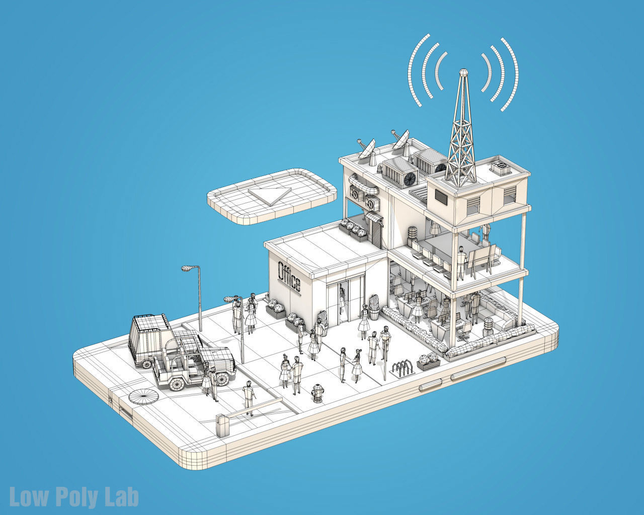 Low Poly Buildings on Mobile Phone Low-poly 3D model_15