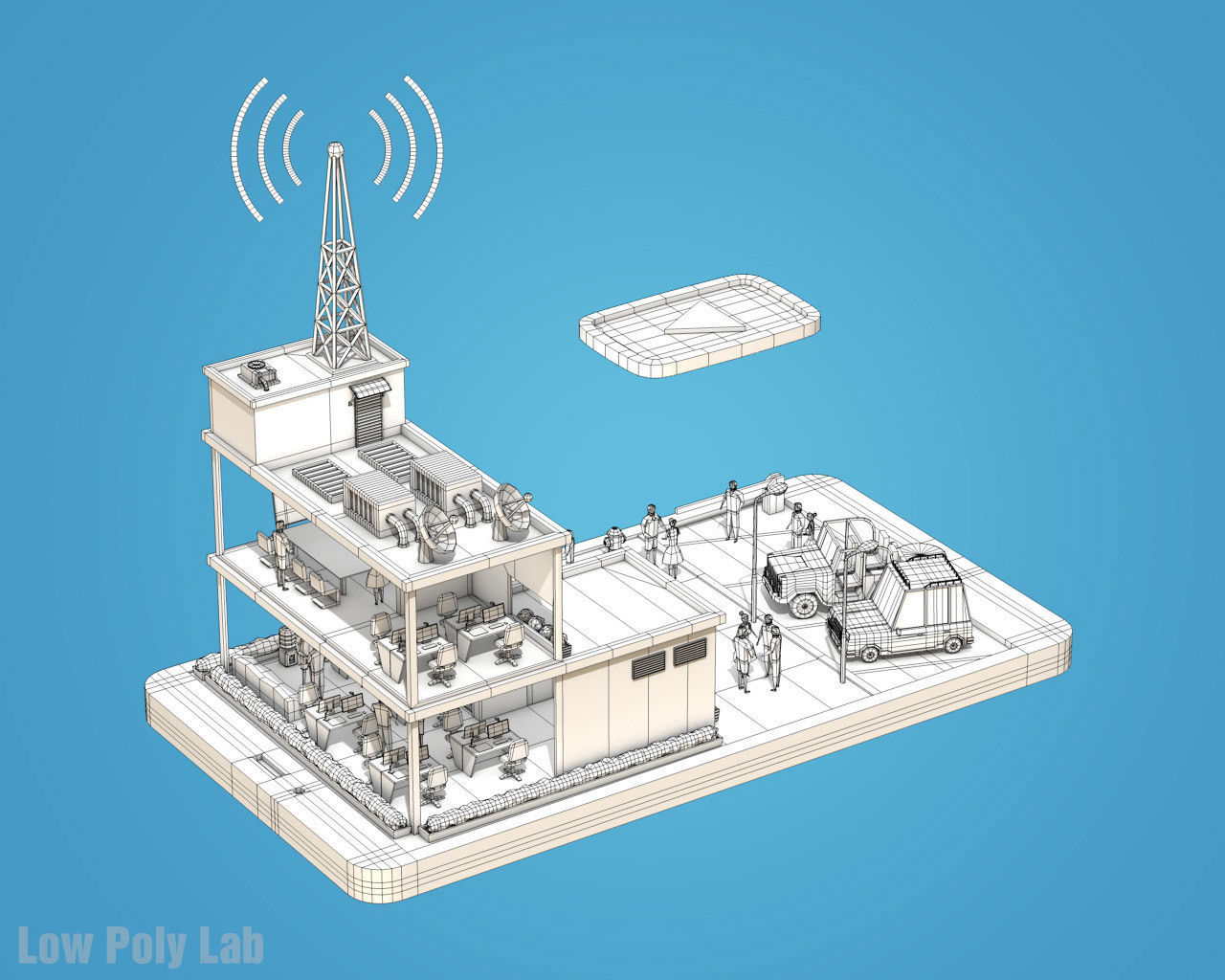 Low Poly Buildings on Mobile Phone Low-poly 3D model_17