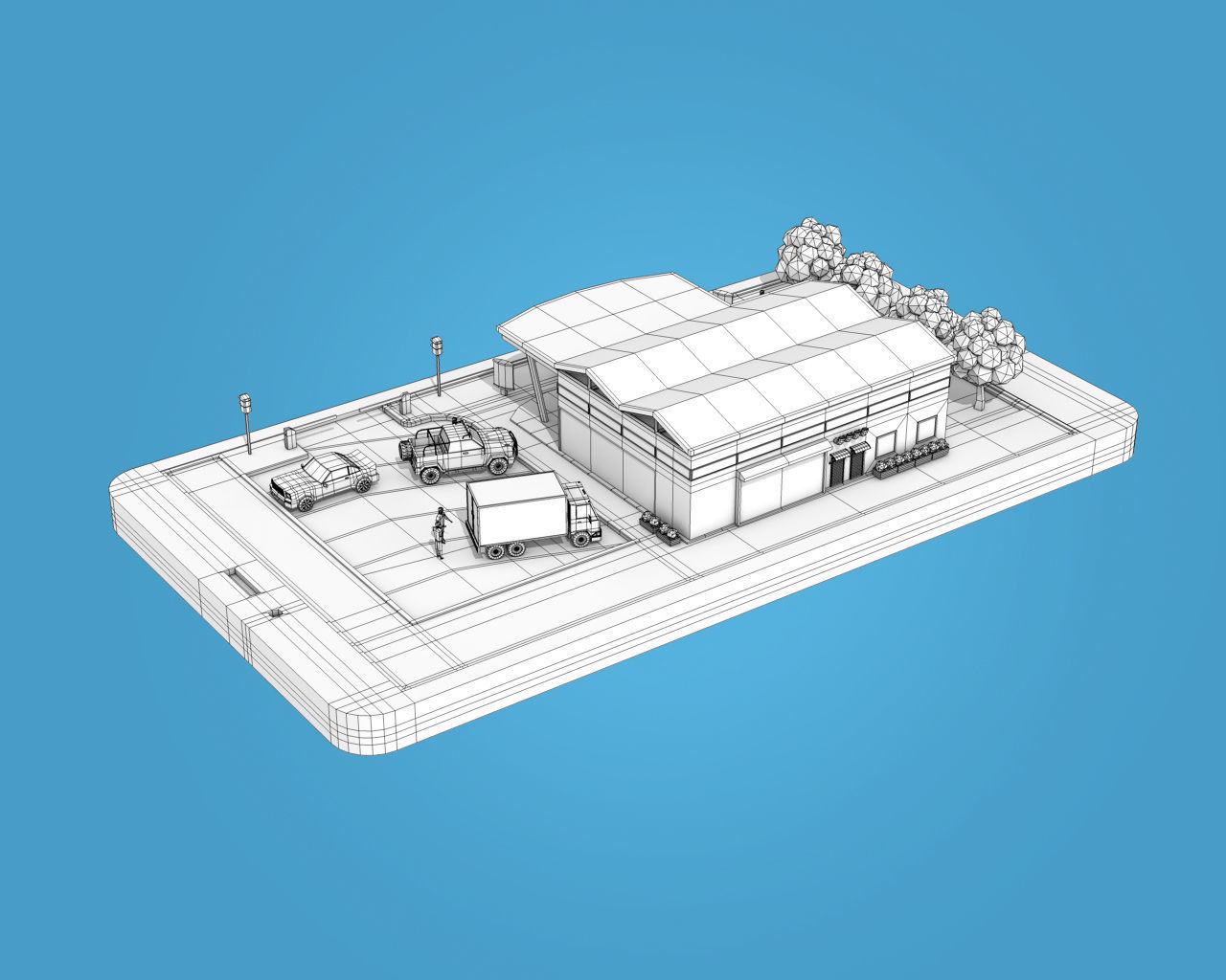 Low Poly Buildings on Mobile Phone Low-poly 3D model_9