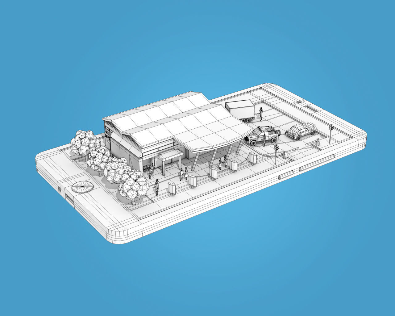 Low Poly Buildings on Mobile Phone Low-poly 3D model_7