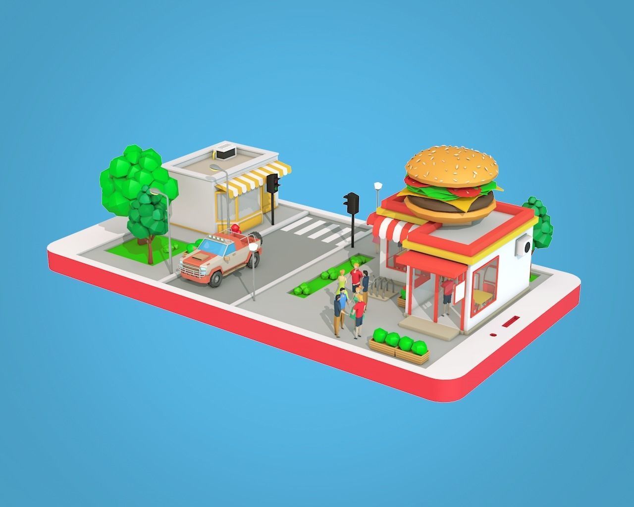 Low Poly Buildings on Mobile Phone Low-poly 3D model_20