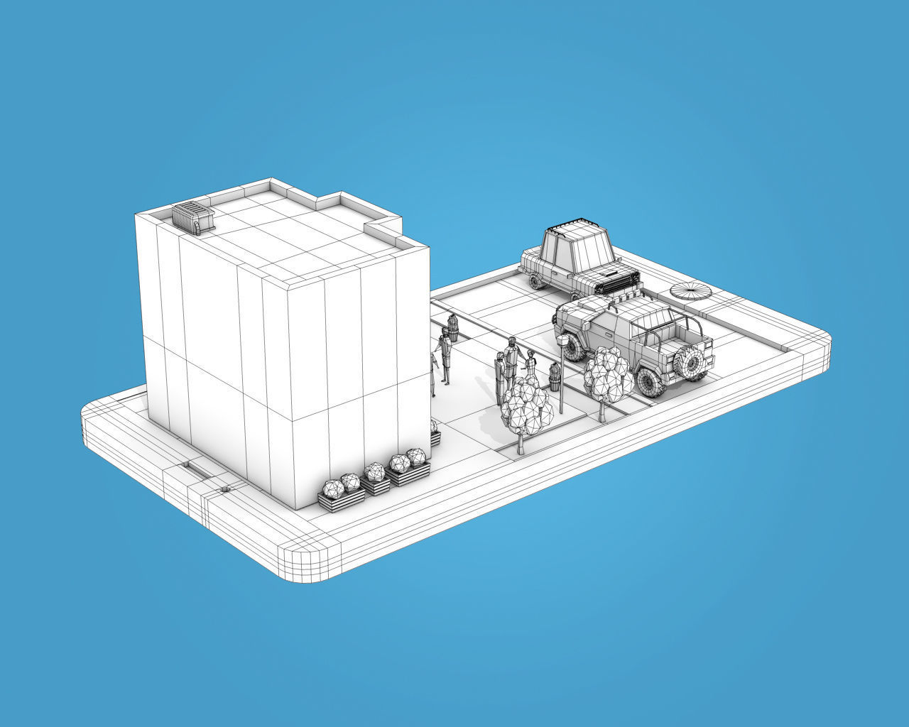 Low Poly Buildings on Mobile Phone Low-poly 3D model_5