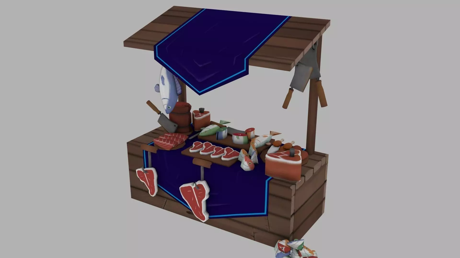 Market stand Low-poly 3D model_0