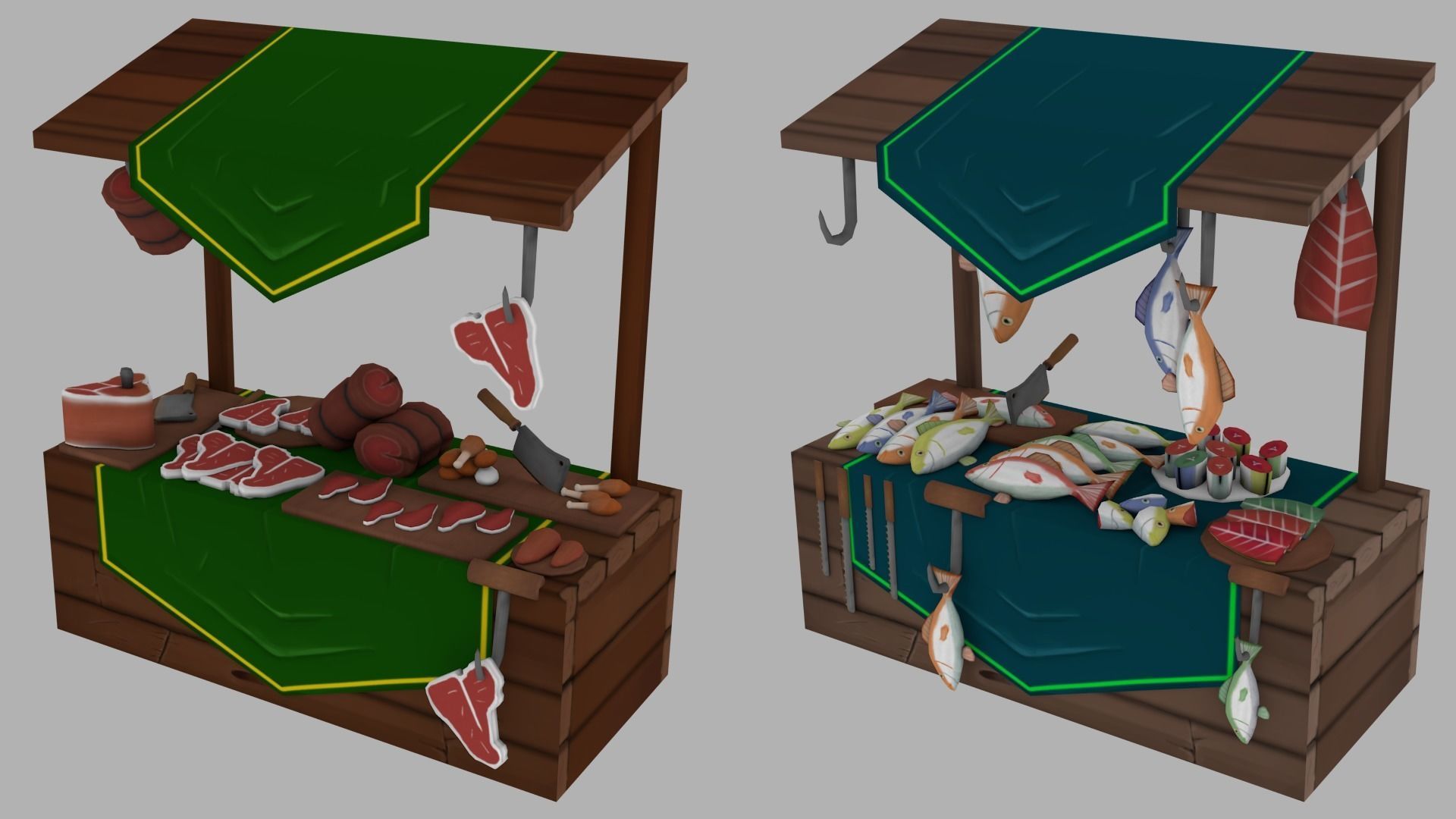 Market stand Low-poly 3D model_3