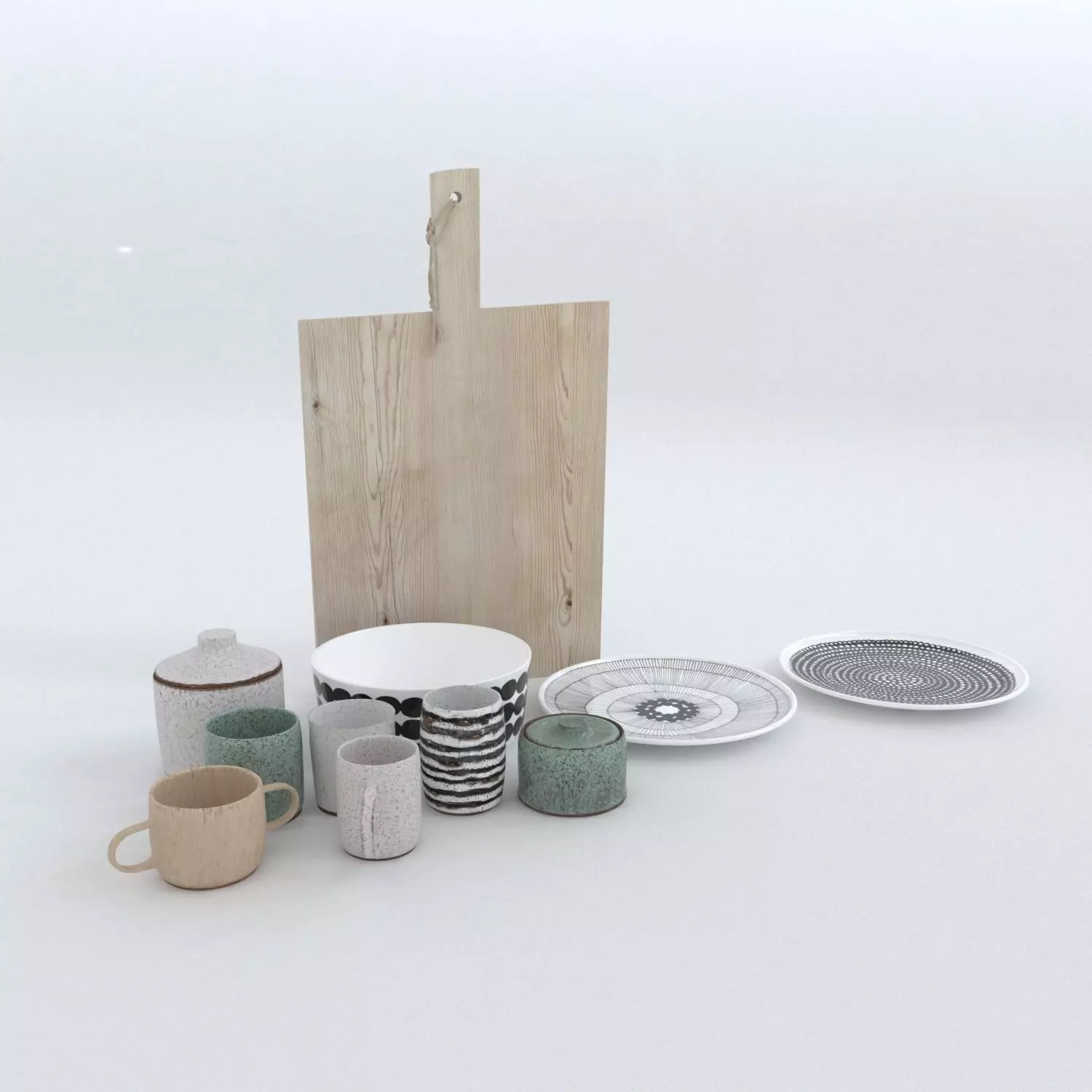 Ceramics set with chopping board 3D model