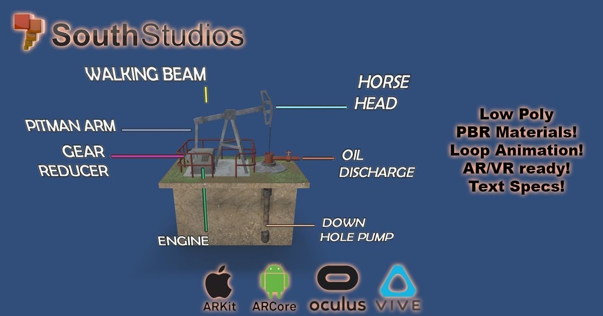 Animated Pumpjack AR VR Unity 3dsmax Low-poly 3D model_2