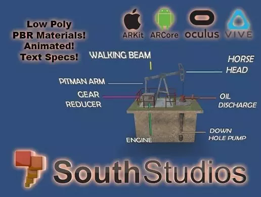 Animated Pumpjack AR VR Unity 3dsmax Low-poly 3D model_0