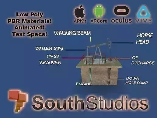 Animated Pumpjack AR VR Unity 3dsmax Low-poly 3D model