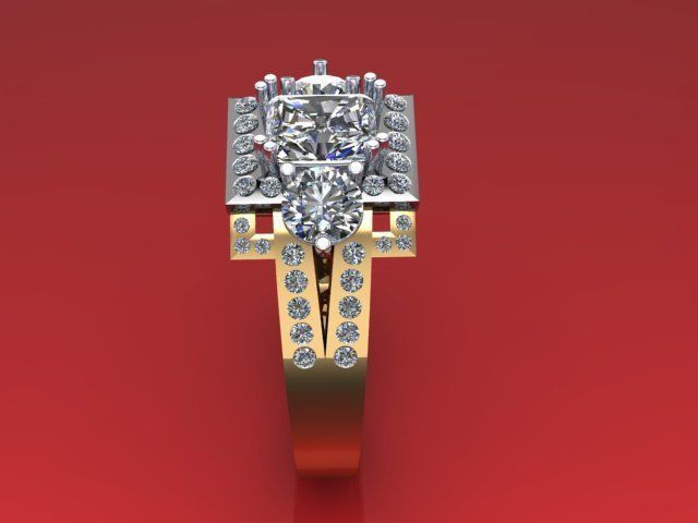 Ring  3 stone 2 tone  3D print model_5