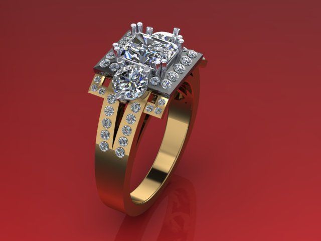 Ring  3 stone 2 tone  3D print model_2