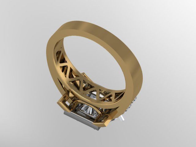 Ring  3 stone 2 tone  3D print model_3