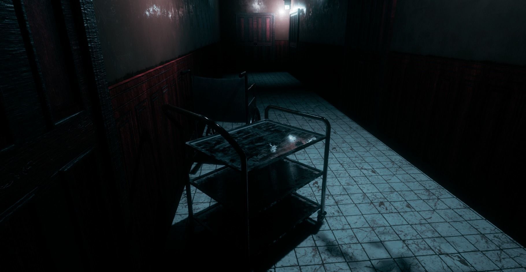 Low poly interior horror scene hallway