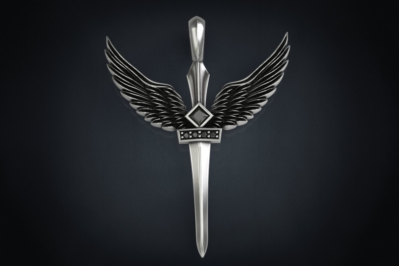 Pendant sword with wings 297 3D print model_7