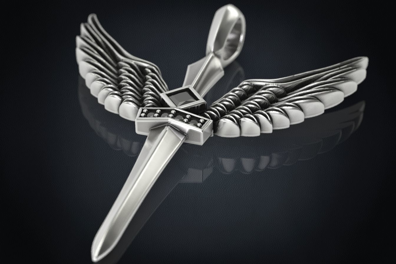 Pendant sword with wings 297 3D print model_11