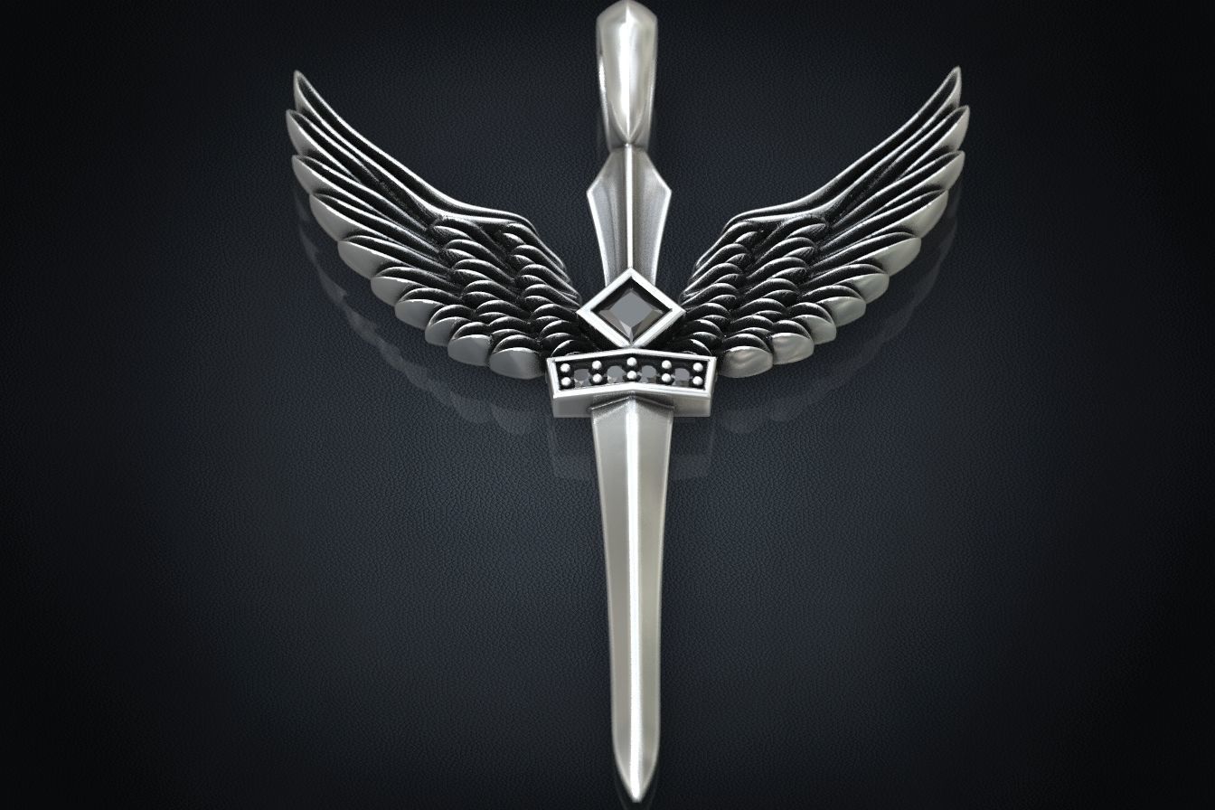 Pendant sword with wings 297 3D print model_13