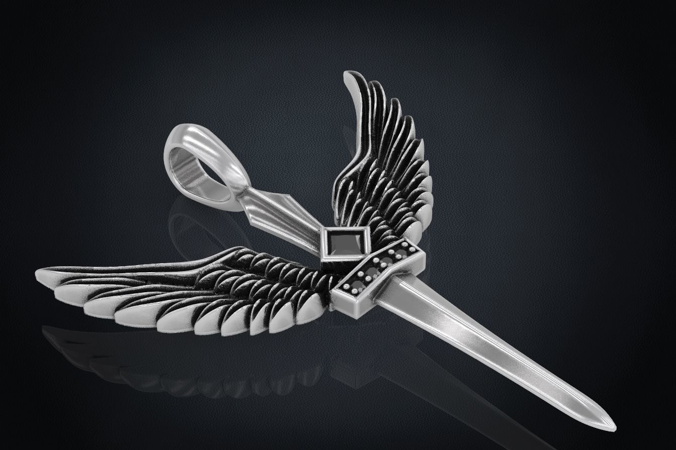 Pendant sword with wings 297 3D print model_5